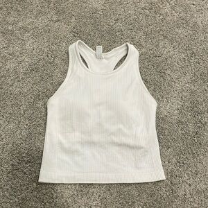 white athletic tank top with built in bra